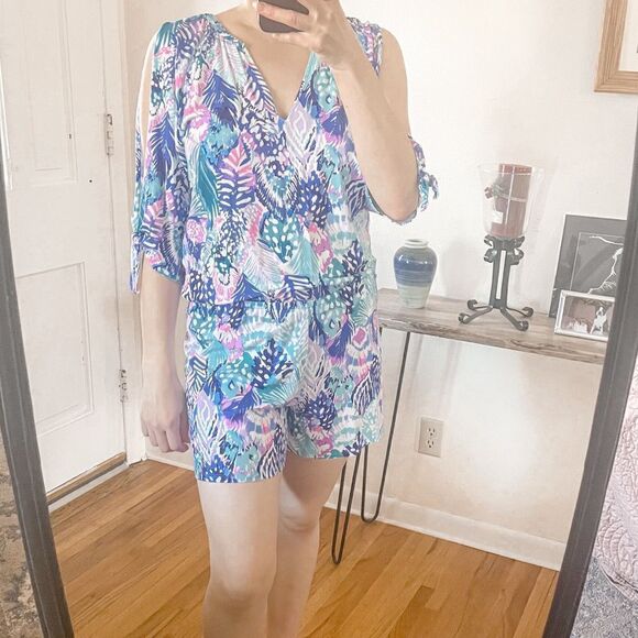 Lilly Pulitzer Bryce Romper in Quill Out Blue - Picture 1 of 10